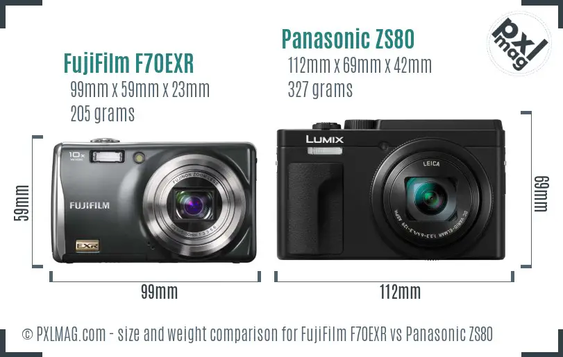 FujiFilm F70EXR vs Panasonic ZS80 size comparison