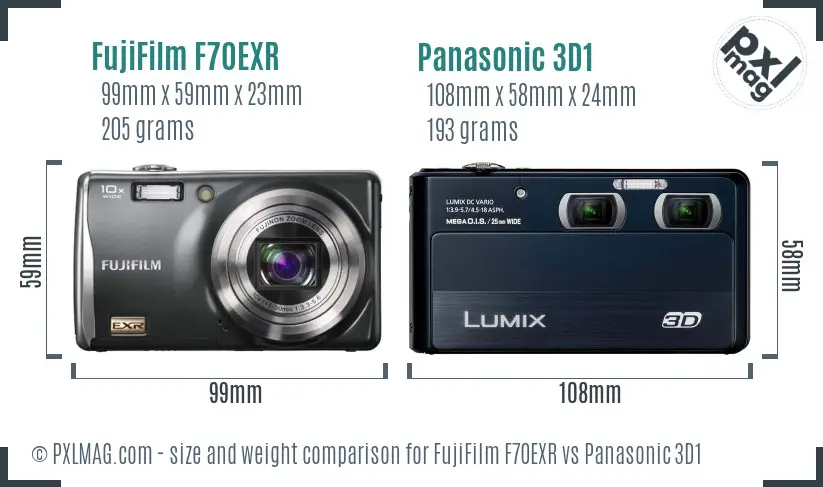 FujiFilm F70EXR vs Panasonic 3D1 size comparison FujiFilm F70EXR vs Panasonic 3D1 size comparison