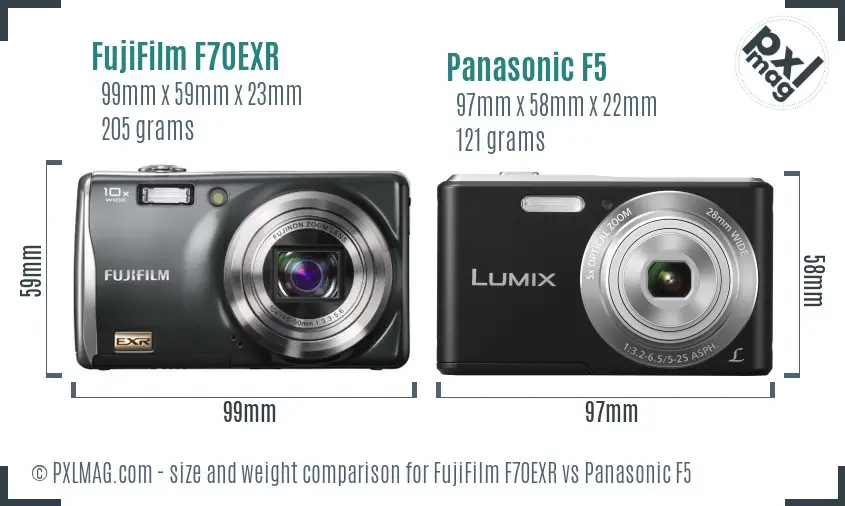 FujiFilm F70EXR vs Panasonic F5 size comparison FujiFilm F70EXR vs Panasonic F5 size comparison