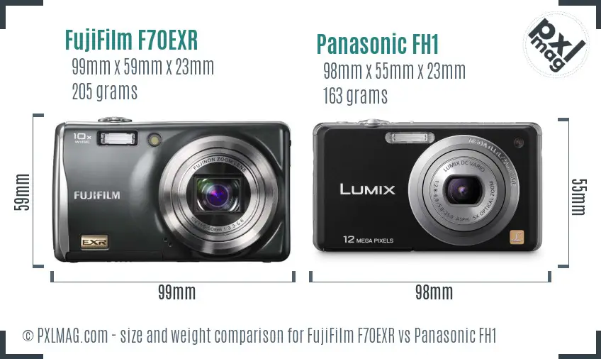 FujiFilm F70EXR vs Panasonic FH1 size comparison