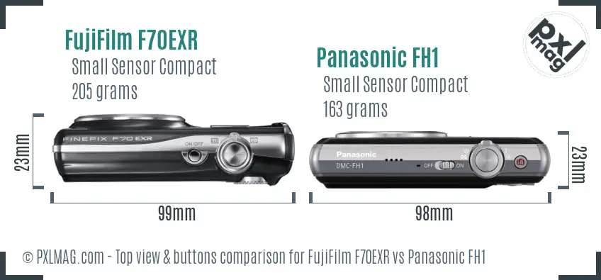 FujiFilm F70EXR vs Panasonic FH1 top view buttons comparison