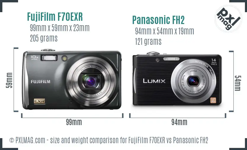 FujiFilm F70EXR vs Panasonic FH2 size comparison