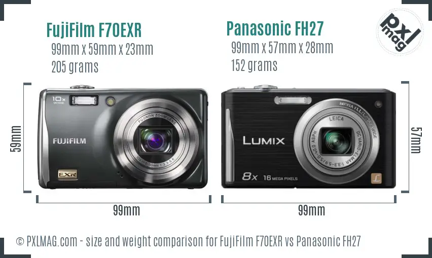 FujiFilm F70EXR vs Panasonic FH27 size comparison