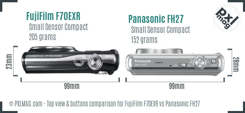 FujiFilm F70EXR vs Panasonic FH27 top view buttons comparison