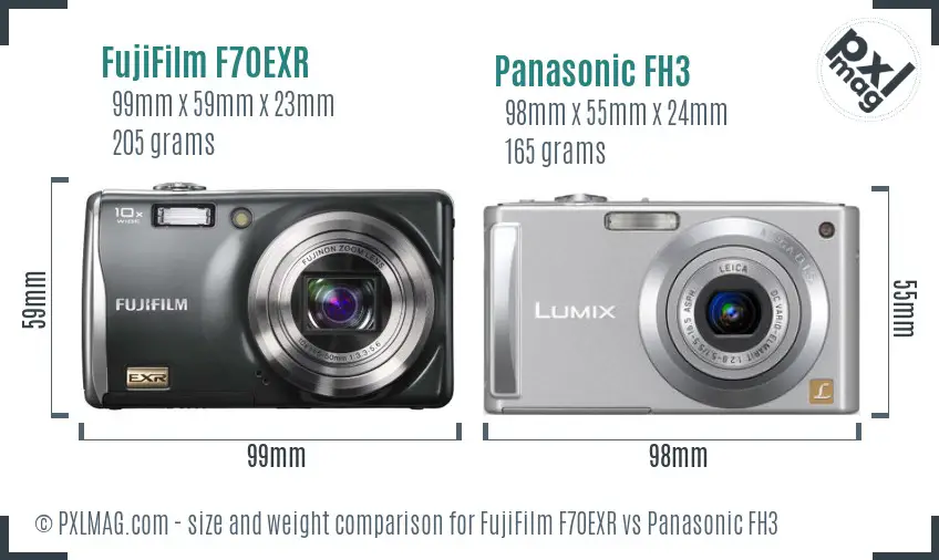FujiFilm F70EXR vs Panasonic FH3 size comparison