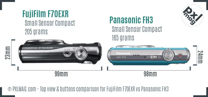 FujiFilm F70EXR vs Panasonic FH3 top view buttons comparison