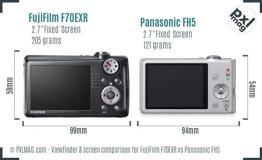 FujiFilm F70EXR vs Panasonic FH5 Screen and Viewfinder comparison