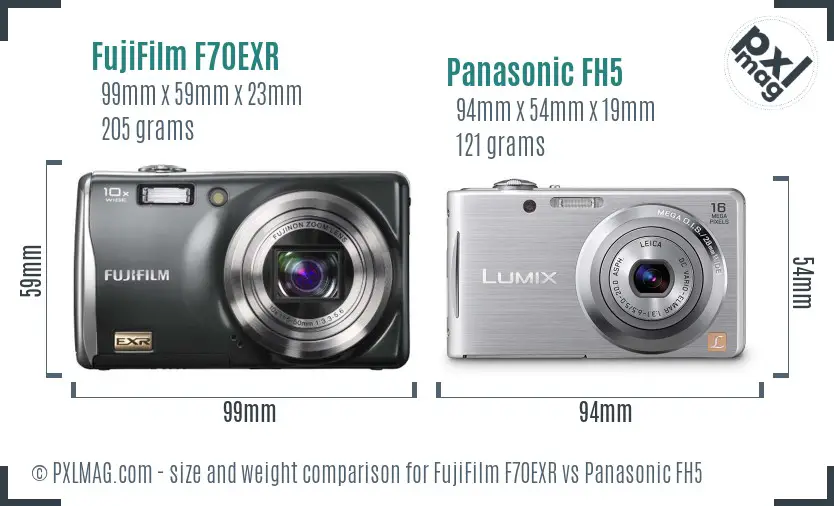 FujiFilm F70EXR vs Panasonic FH5 size comparison