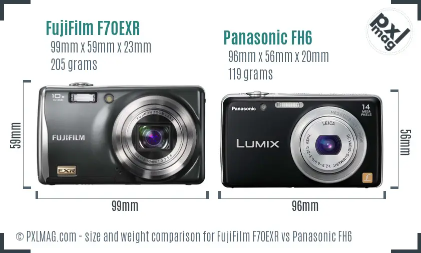 FujiFilm F70EXR vs Panasonic FH6 size comparison FujiFilm F70EXR vs Panasonic FH6 size comparison