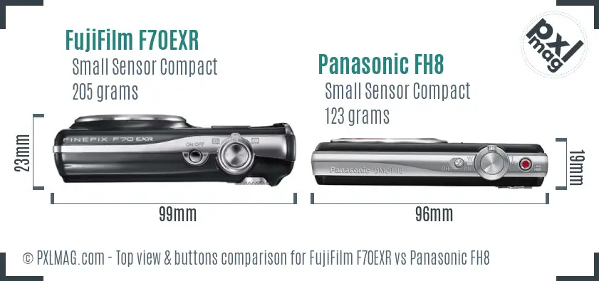 FujiFilm F70EXR vs Panasonic FH8 top view buttons comparison