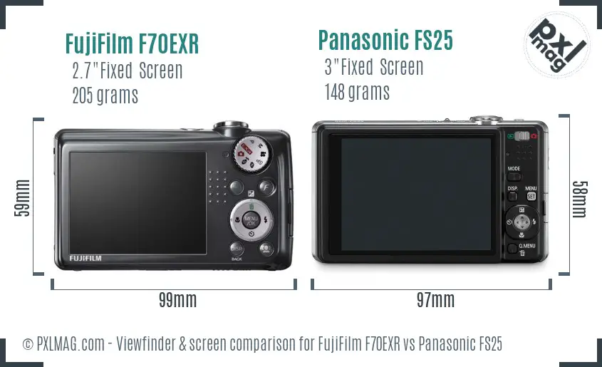 FujiFilm F70EXR vs Panasonic FS25 Screen and Viewfinder comparison