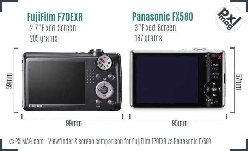 FujiFilm F70EXR vs Panasonic FX580 Screen and Viewfinder comparison