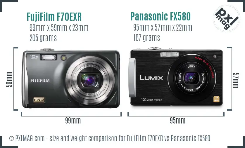 FujiFilm F70EXR vs Panasonic FX580 size comparison