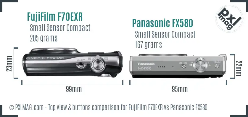 FujiFilm F70EXR vs Panasonic FX580 top view buttons comparison