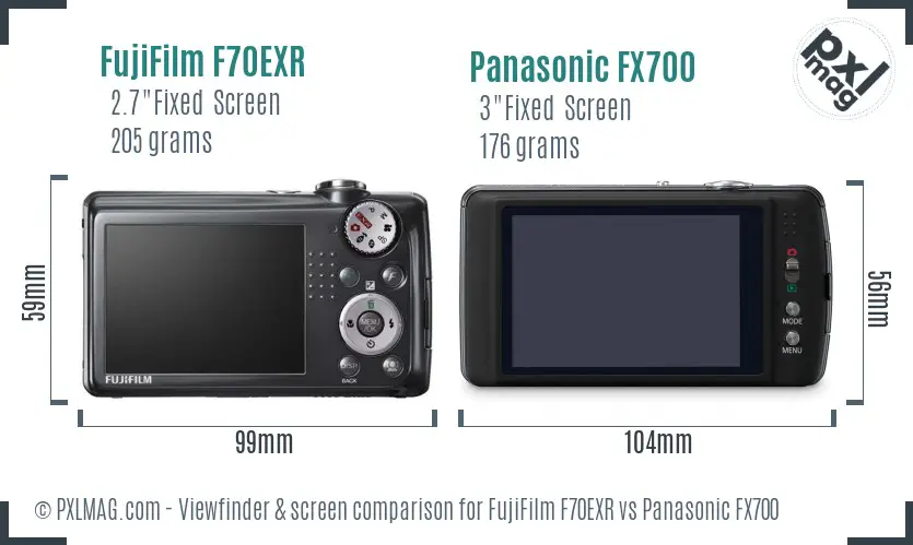 FujiFilm F70EXR vs Panasonic FX700 Screen and Viewfinder comparison
