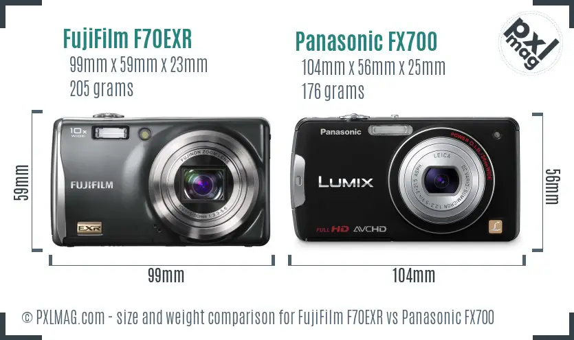 FujiFilm F70EXR vs Panasonic FX700 size comparison