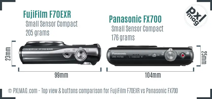 FujiFilm F70EXR vs Panasonic FX700 top view buttons comparison