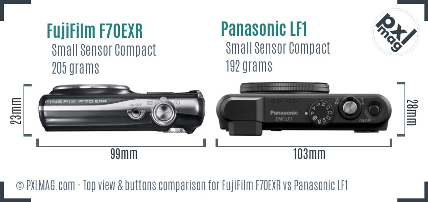 FujiFilm F70EXR vs Panasonic LF1 top view buttons comparison