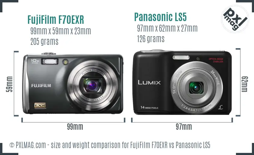 FujiFilm F70EXR vs Panasonic LS5 size comparison FujiFilm F70EXR vs Panasonic LS5 size comparison