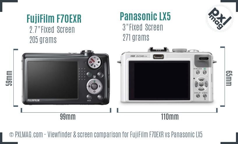 FujiFilm F70EXR vs Panasonic LX5 Screen and Viewfinder comparison