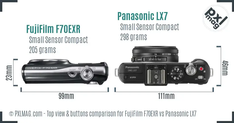 FujiFilm F70EXR vs Panasonic LX7 top view buttons comparison