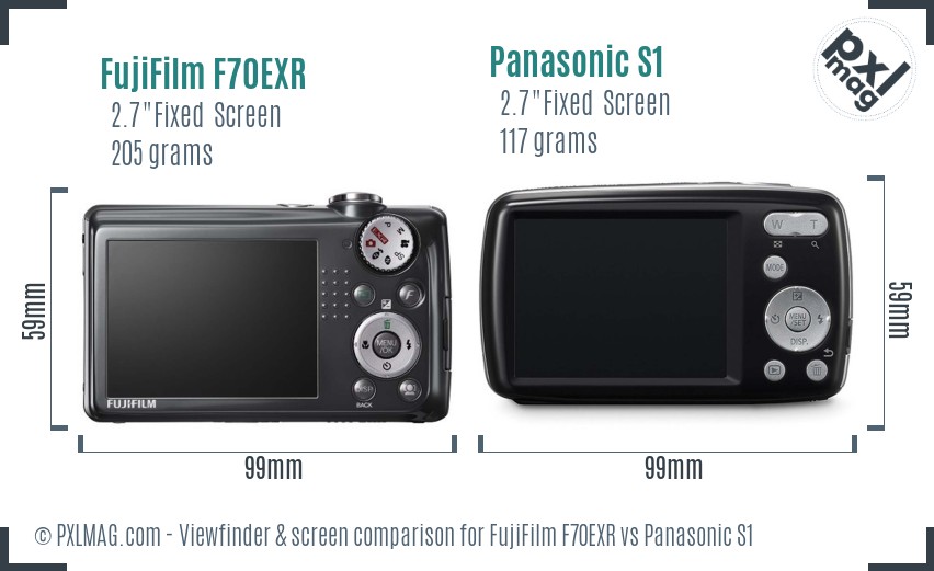 FujiFilm F70EXR vs Panasonic S1 Screen and Viewfinder comparison