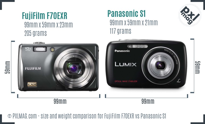 FujiFilm F70EXR vs Panasonic S1 size comparison FujiFilm F70EXR vs Panasonic S1 size comparison