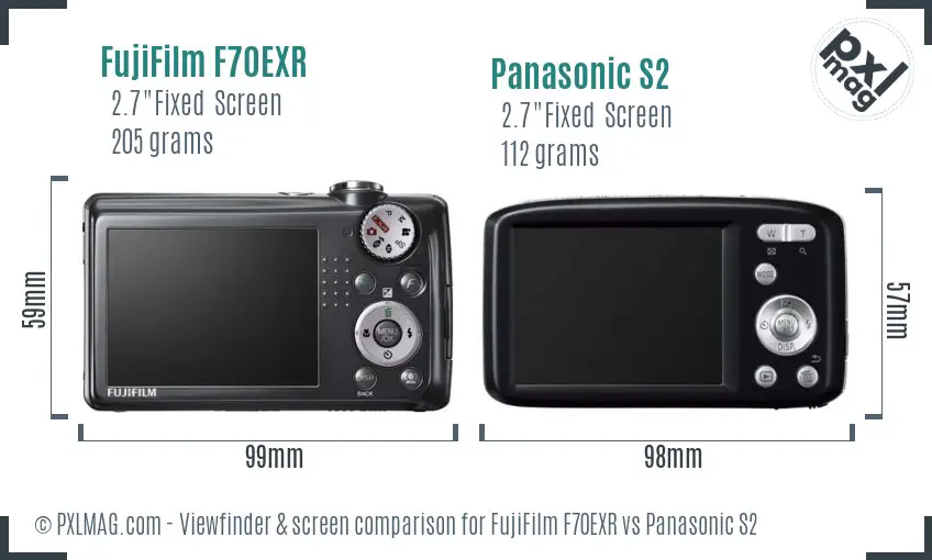 FujiFilm F70EXR vs Panasonic S2 Screen and Viewfinder comparison
