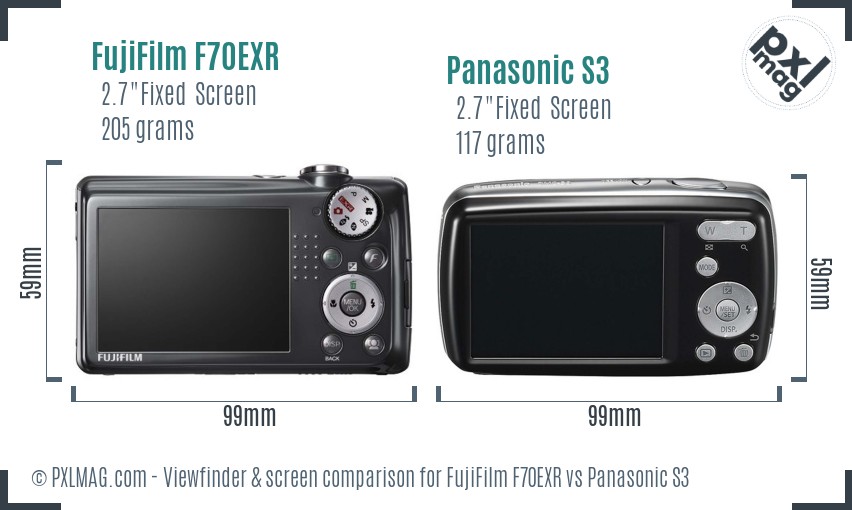 FujiFilm F70EXR vs Panasonic S3 Screen and Viewfinder comparison