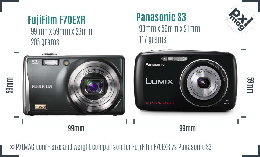 FujiFilm F70EXR vs Panasonic S3 size comparison FujiFilm F70EXR vs Panasonic S3 size comparison