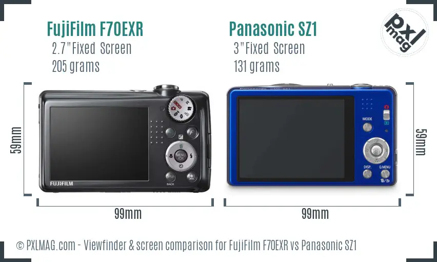 FujiFilm F70EXR vs Panasonic SZ1 Screen and Viewfinder comparison FujiFilm F70EXR vs Panasonic SZ1 Screen and Viewfinder comparison