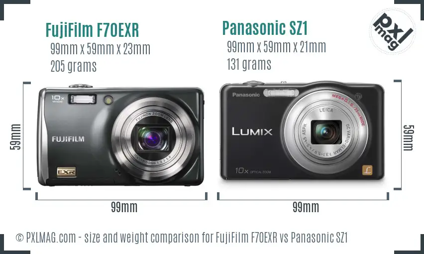 FujiFilm F70EXR vs Panasonic SZ1 size comparison FujiFilm F70EXR vs Panasonic SZ1 size comparison