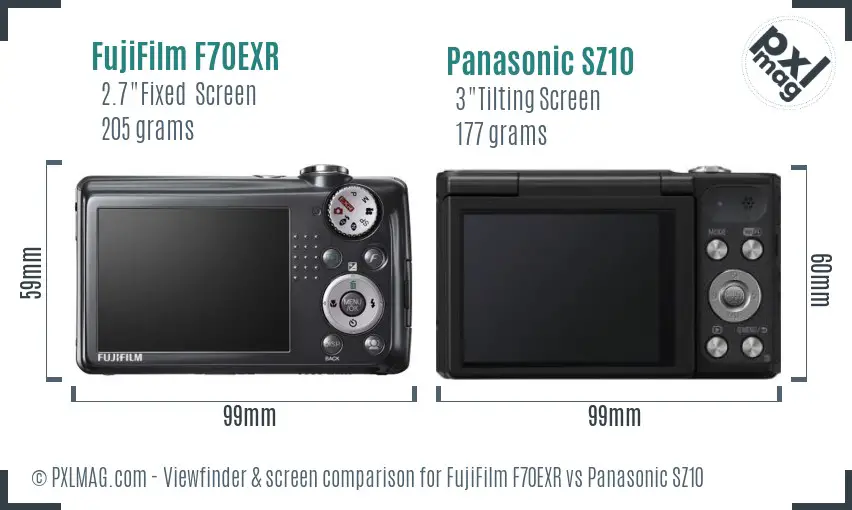 FujiFilm F70EXR vs Panasonic SZ10 Screen and Viewfinder comparison