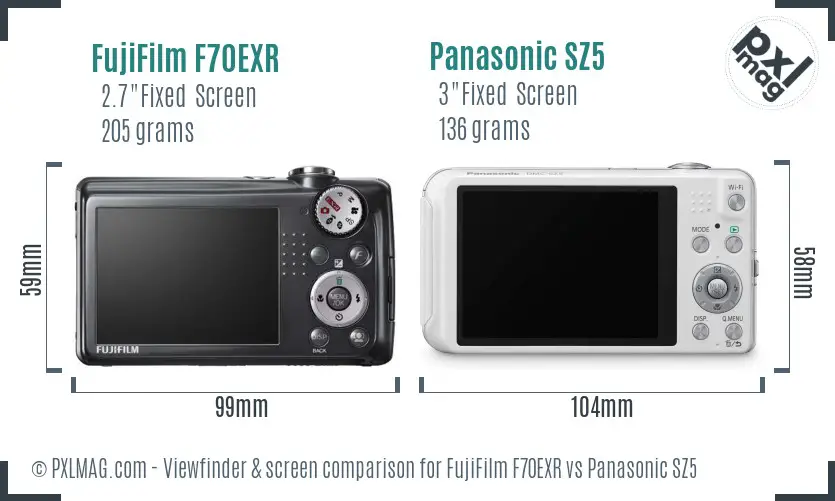 FujiFilm F70EXR vs Panasonic SZ5 Screen and Viewfinder comparison