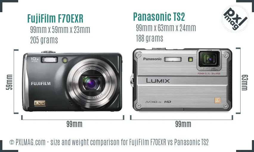 FujiFilm F70EXR vs Panasonic TS2 size comparison