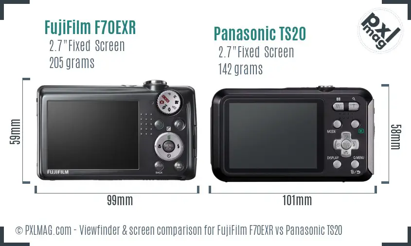 FujiFilm F70EXR vs Panasonic TS20 Screen and Viewfinder comparison