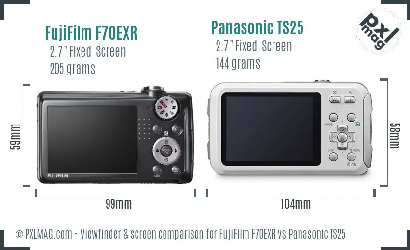 FujiFilm F70EXR vs Panasonic TS25 Screen and Viewfinder comparison