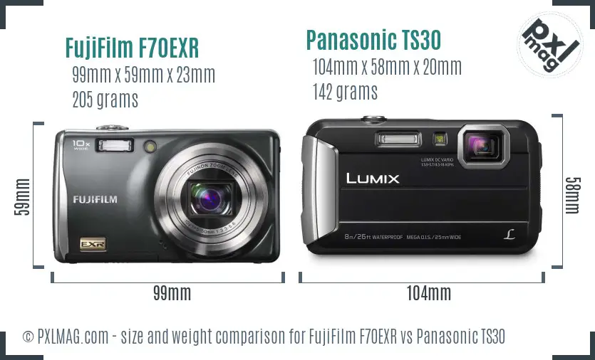 FujiFilm F70EXR vs Panasonic TS30 size comparison