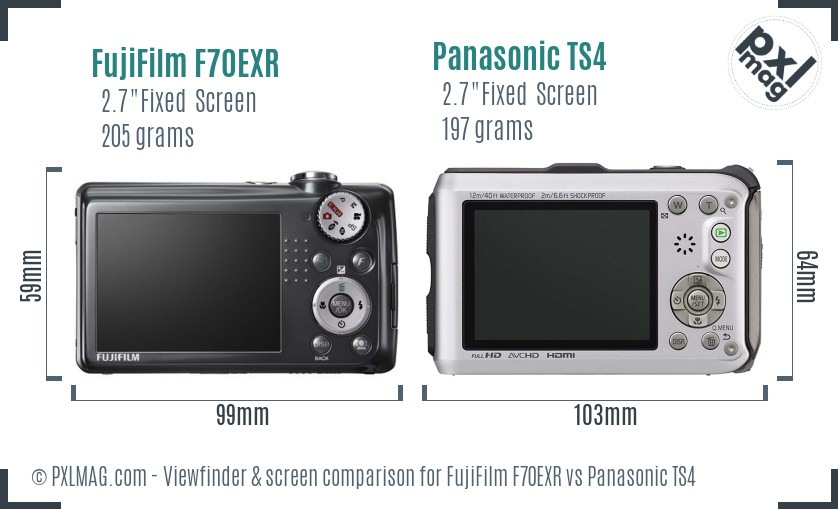 FujiFilm F70EXR vs Panasonic TS4 Screen and Viewfinder comparison