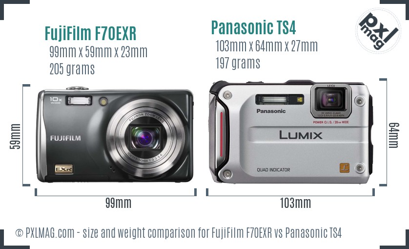 FujiFilm F70EXR vs Panasonic TS4 size comparison FujiFilm F70EXR vs Panasonic TS4 size comparison