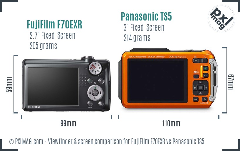 FujiFilm F70EXR vs Panasonic TS5 Screen and Viewfinder comparison