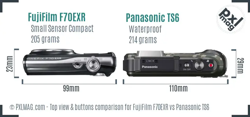 FujiFilm F70EXR vs Panasonic TS6 top view buttons comparison