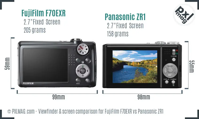 FujiFilm F70EXR vs Panasonic ZR1 Screen and Viewfinder comparison