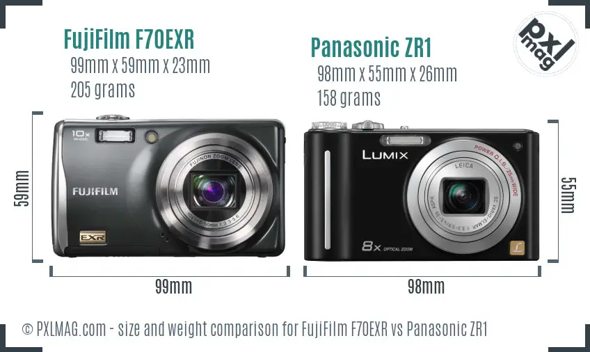 FujiFilm F70EXR vs Panasonic ZR1 size comparison