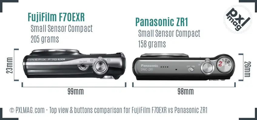 FujiFilm F70EXR vs Panasonic ZR1 top view buttons comparison