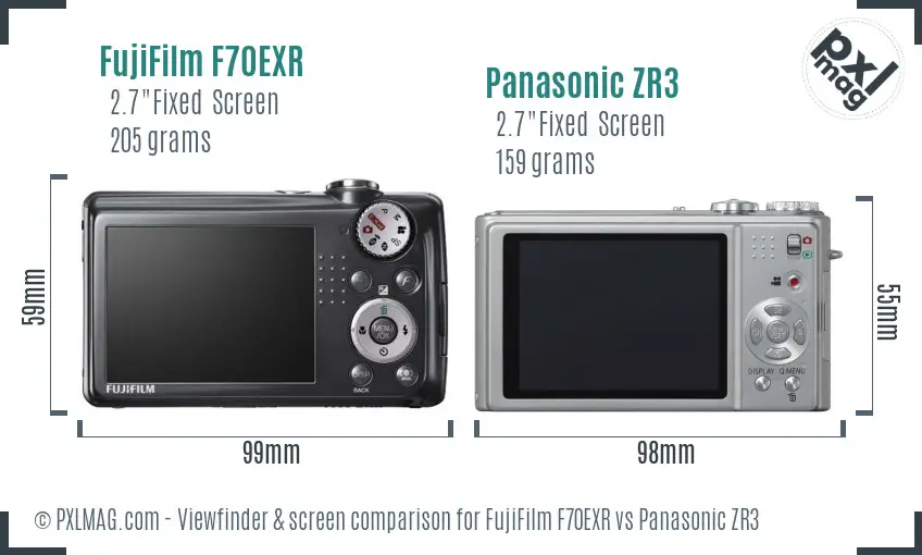 FujiFilm F70EXR vs Panasonic ZR3 Screen and Viewfinder comparison