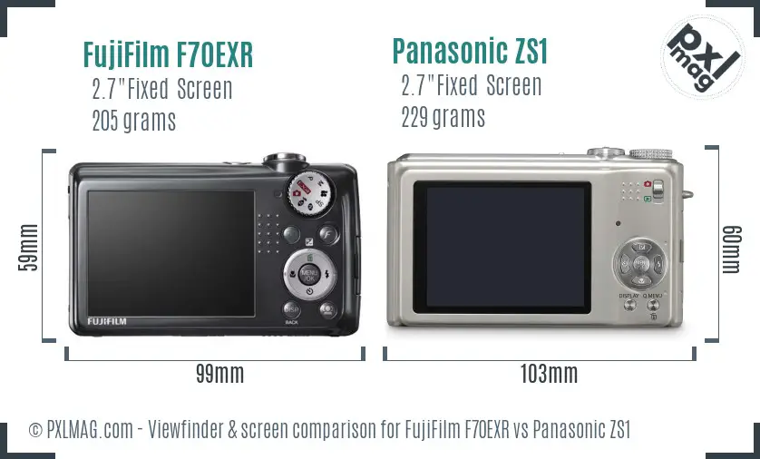 FujiFilm F70EXR vs Panasonic ZS1 Screen and Viewfinder comparison