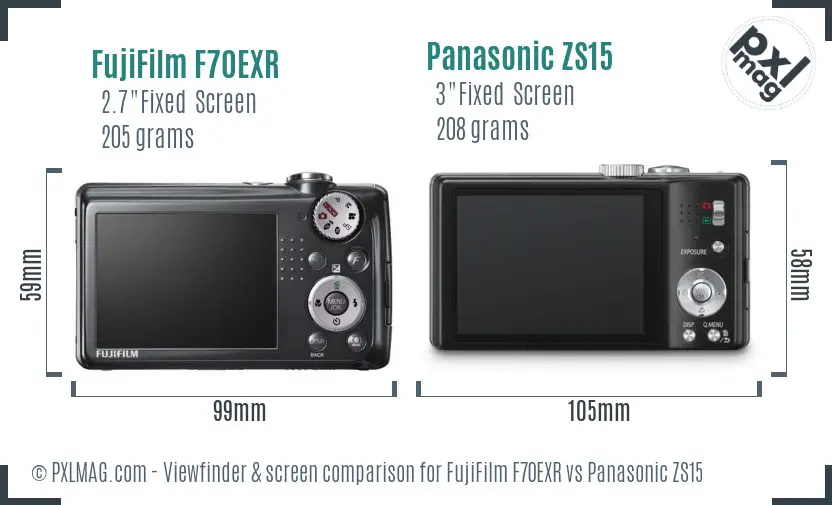 FujiFilm F70EXR vs Panasonic ZS15 Screen and Viewfinder comparison