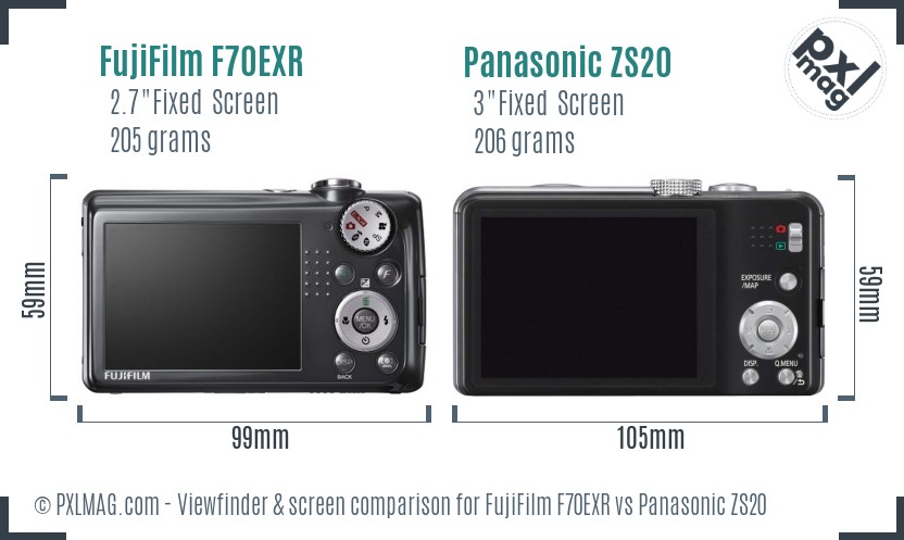 FujiFilm F70EXR vs Panasonic ZS20 Screen and Viewfinder comparison