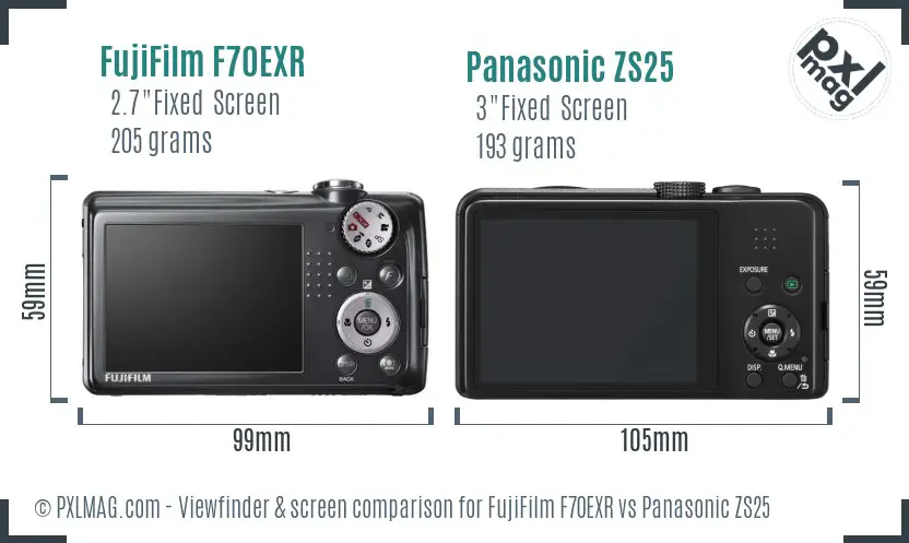 FujiFilm F70EXR vs Panasonic ZS25 Screen and Viewfinder comparison